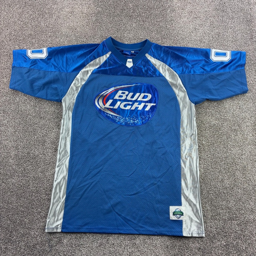 Vintage Bud Light Football Jersey Mens XL Blue Polyester Mesh Promo Sport 00